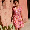 Robe évasée manches courtes orange femme