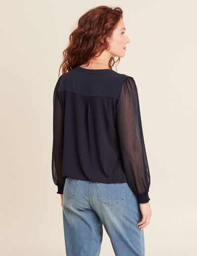 Blouse manches longues bleu foncé femme