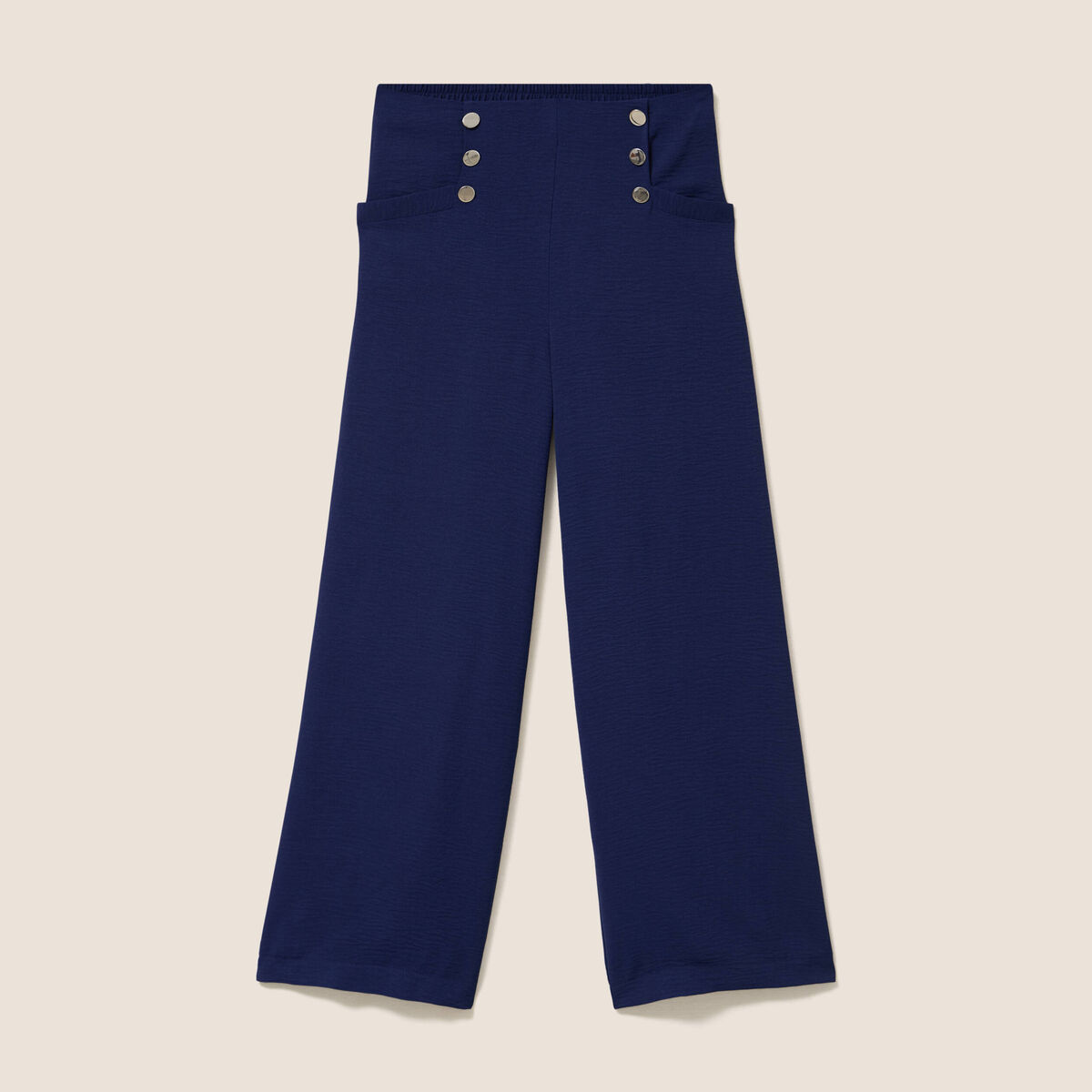 Pantalon large 7/8&egrave;me taille haute bleu marine femme