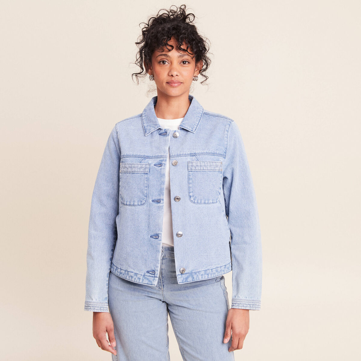 Veste manches longues en jean denim baby bleu femme