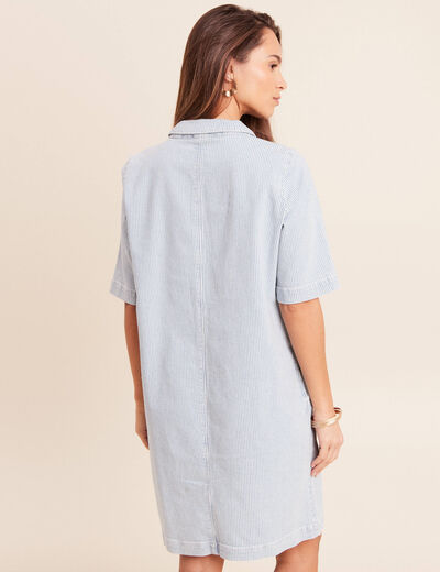 Robe droite courte en jean col chemise bleu femme