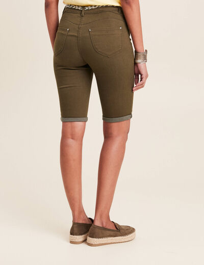 Bermuda ajusté ceinturé vert olive femme