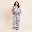 Pantalon large 7/8&egrave;me taille haute bleu femme