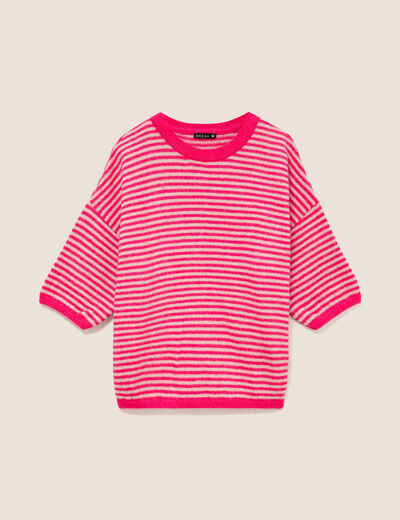 Pull droit col rond manches 3/4 rose femme