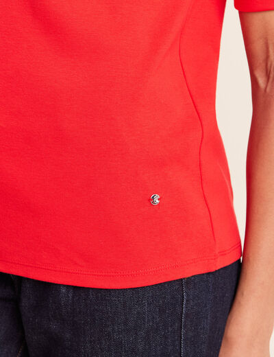 T-shirt ajust&eacute; col rond manches coudes rouge fluo femme