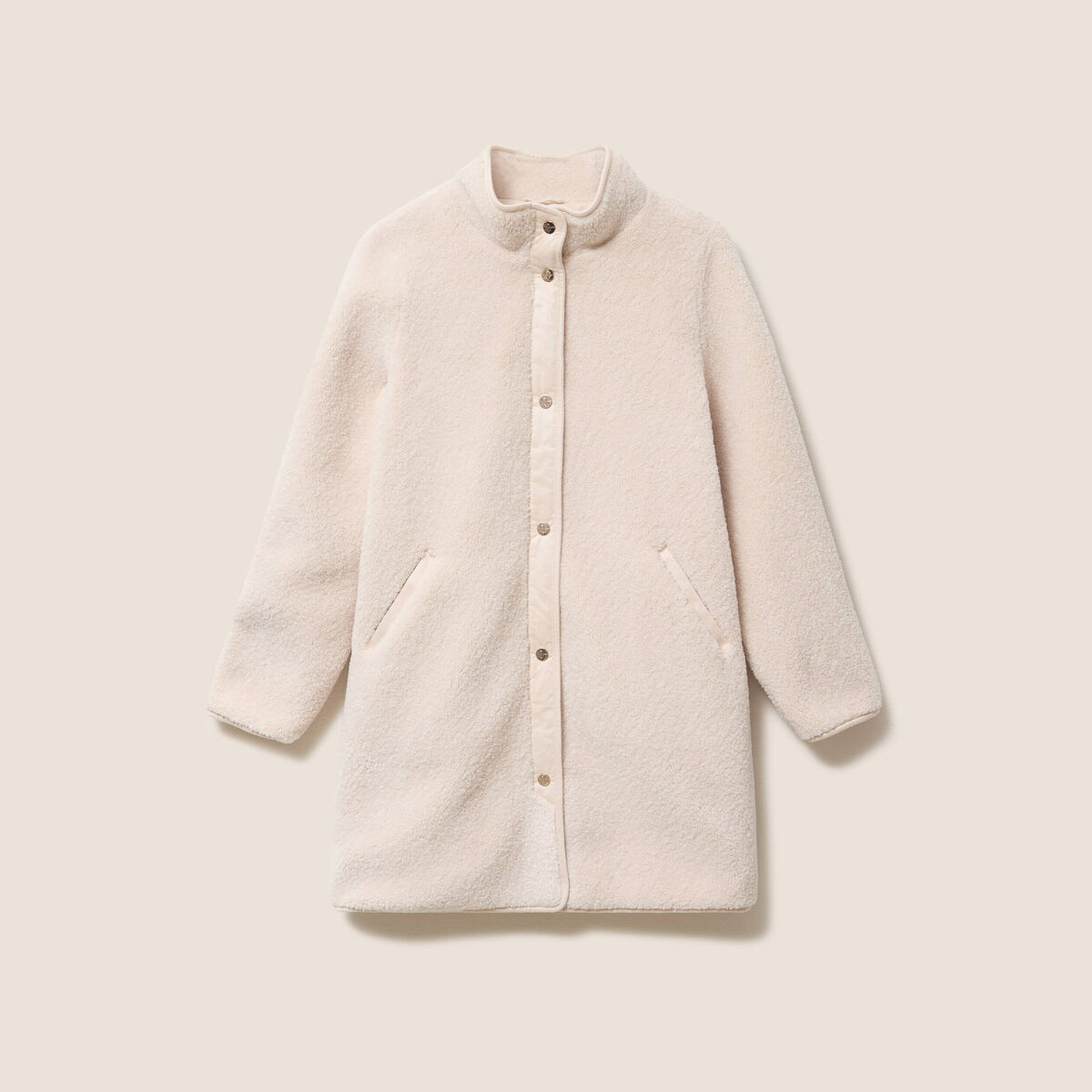 Manteau bouclette doubl&eacute; manches longues ivoire femme