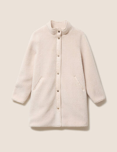 Manteau bouclette doubl&eacute; manches longues ivoire femme