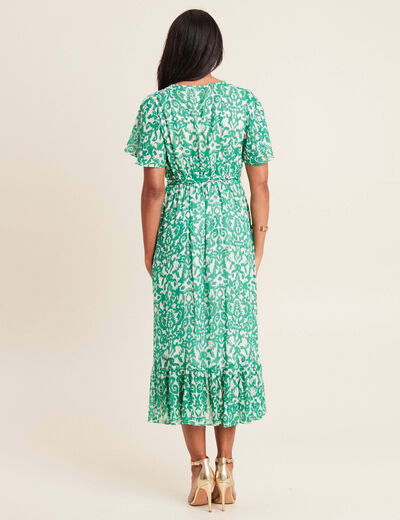 Robe longue évasée fluide vert femme