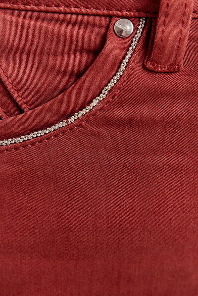 Pantalon ajusté taille haute marron cognac femme