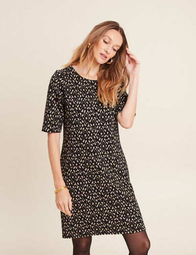 Robe droite manches courtes noir femme
