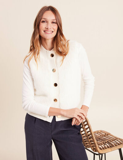 Gilet sans manches duveteux ecru femme
