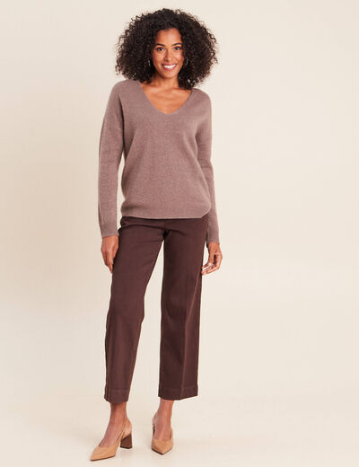 Pull en cachemire col v couleur cuivre femme