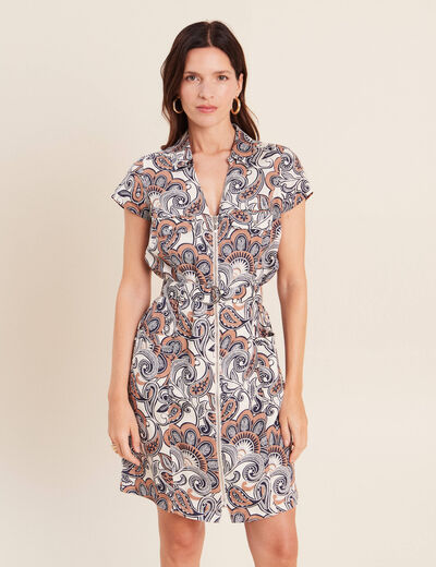 Robe droite zipp&eacute;e marron femme