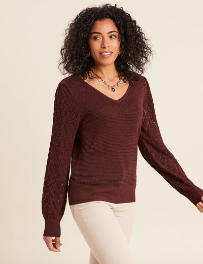 Pull manches longues bordeaux femme