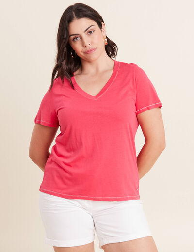 T-shirt manches courtes rose framboise femme