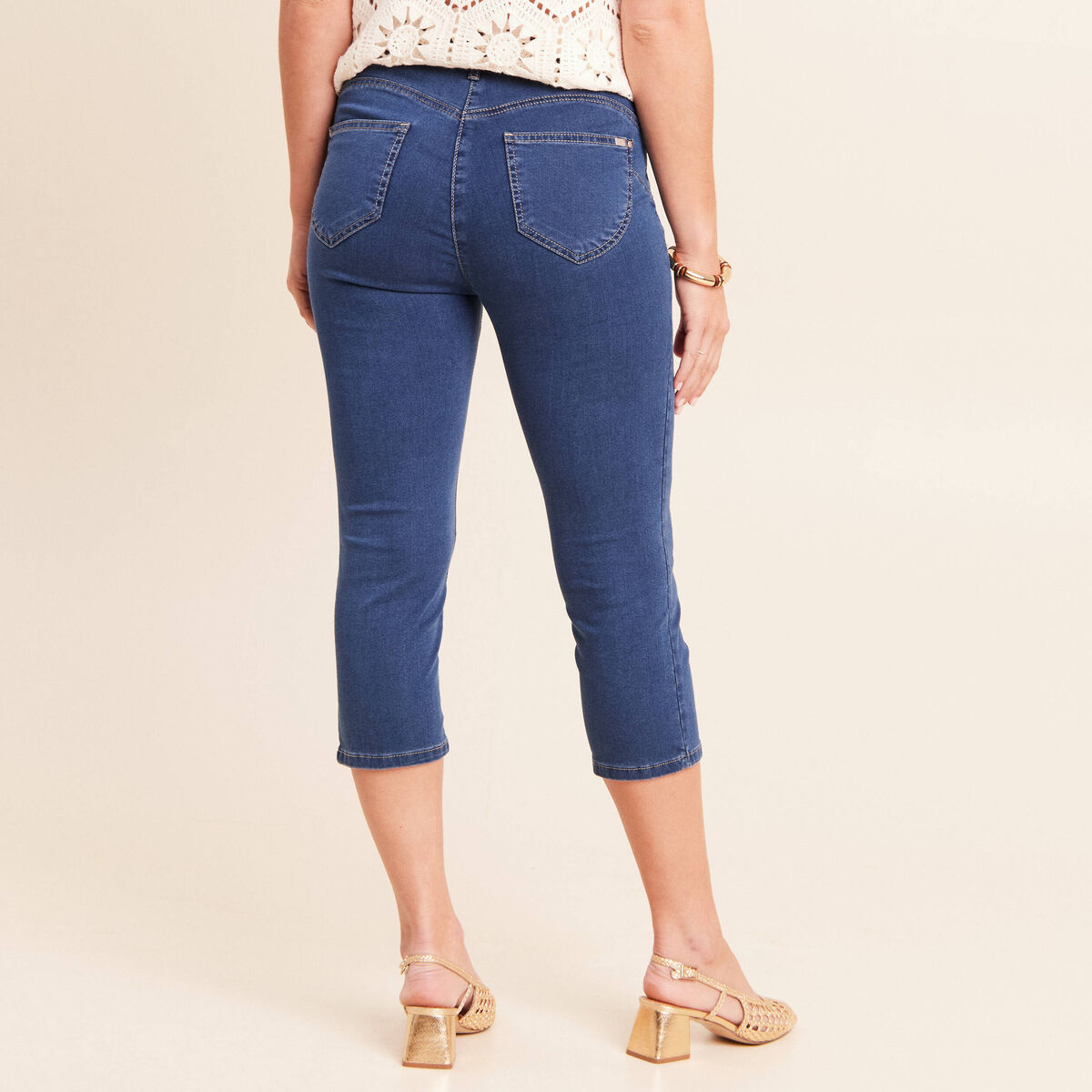 Pantacourt magique Le L&eacute;ger coupe droite denim double stone femme