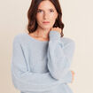 Pull droit col rond manches longues bleu canard femme