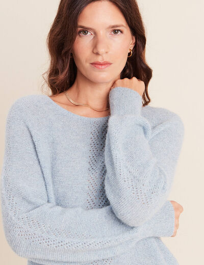 Pull droit col rond manches longues bleu canard femme
