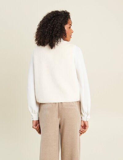 Gilet droit sans manches fausse fourrure ecru femme
