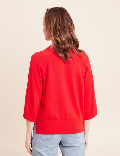 Pull fin col rond manches coudes rouge fluo femme