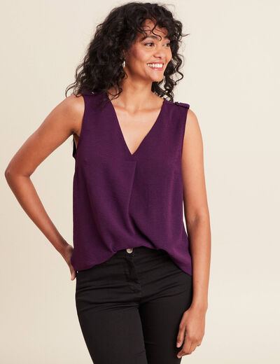 Blouse sans manches col v fluide prune femme