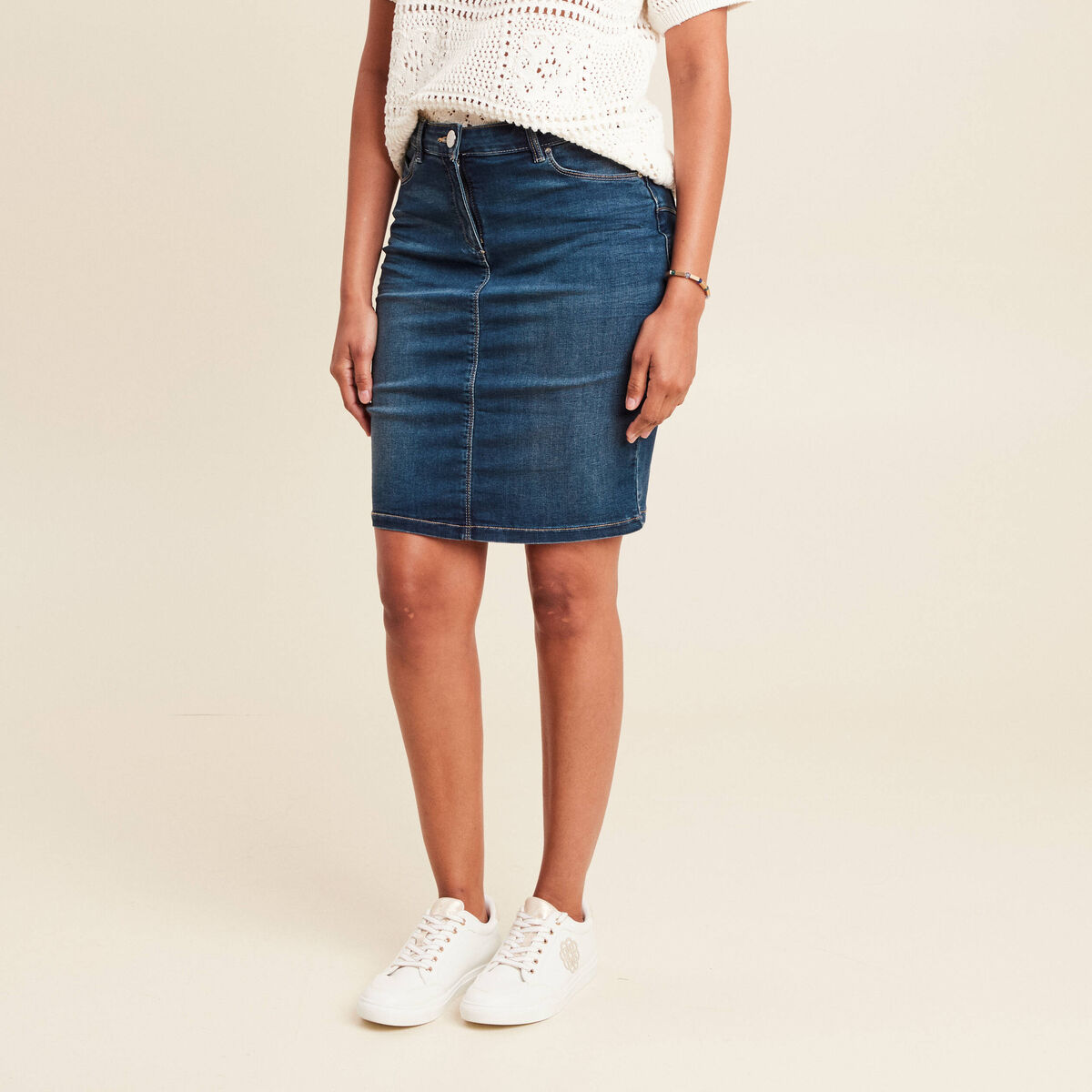 Jupe droite denim brut femme