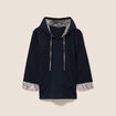 Sweat &agrave; capuche manches 3/4 bleu marine femme