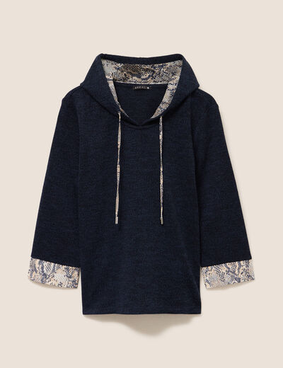 Sweat &agrave; capuche manches 3/4 bleu marine femme