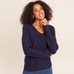 Pull col v manches longues &agrave; sequins bleu marine femme
