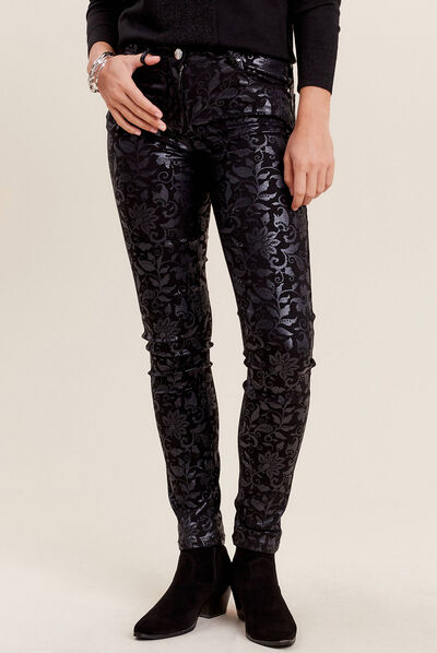 Pantalon ajusté enduit 7/8ème denim noir enduit femme