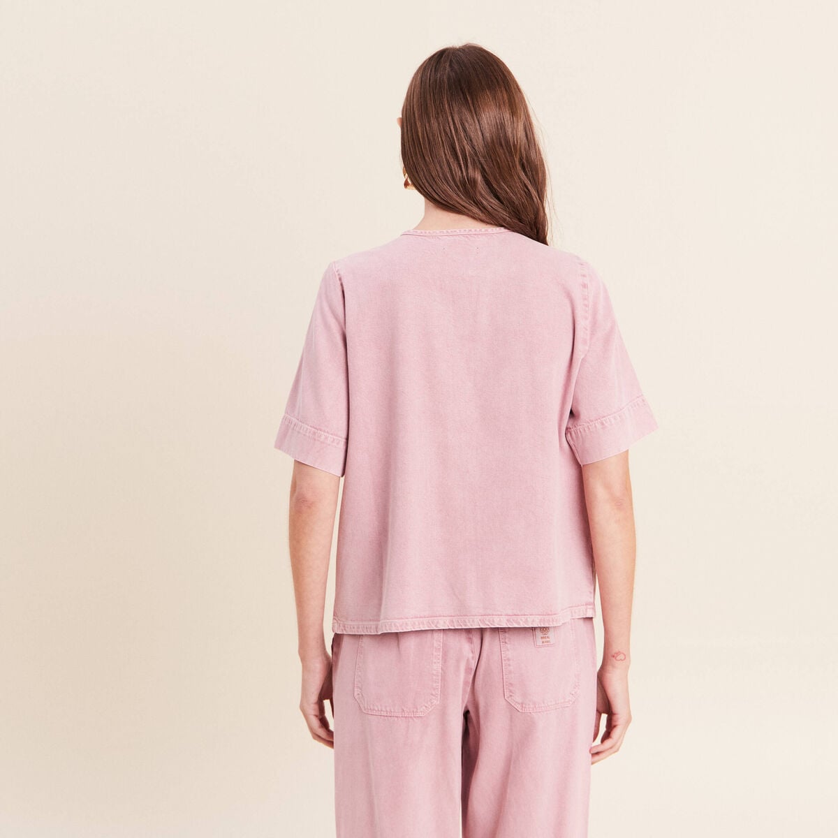 Blouse structur&eacute;e rose femme
