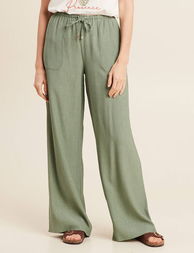 Pantalon large fluide vert kaki femme
