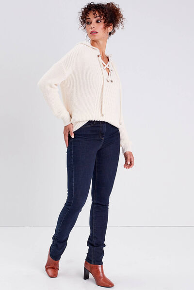 Jeans ajusté taille haute denim brut femme