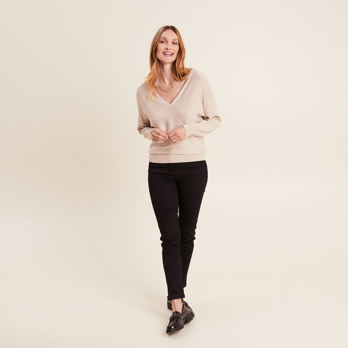 Pull manches longues couleur or femme
