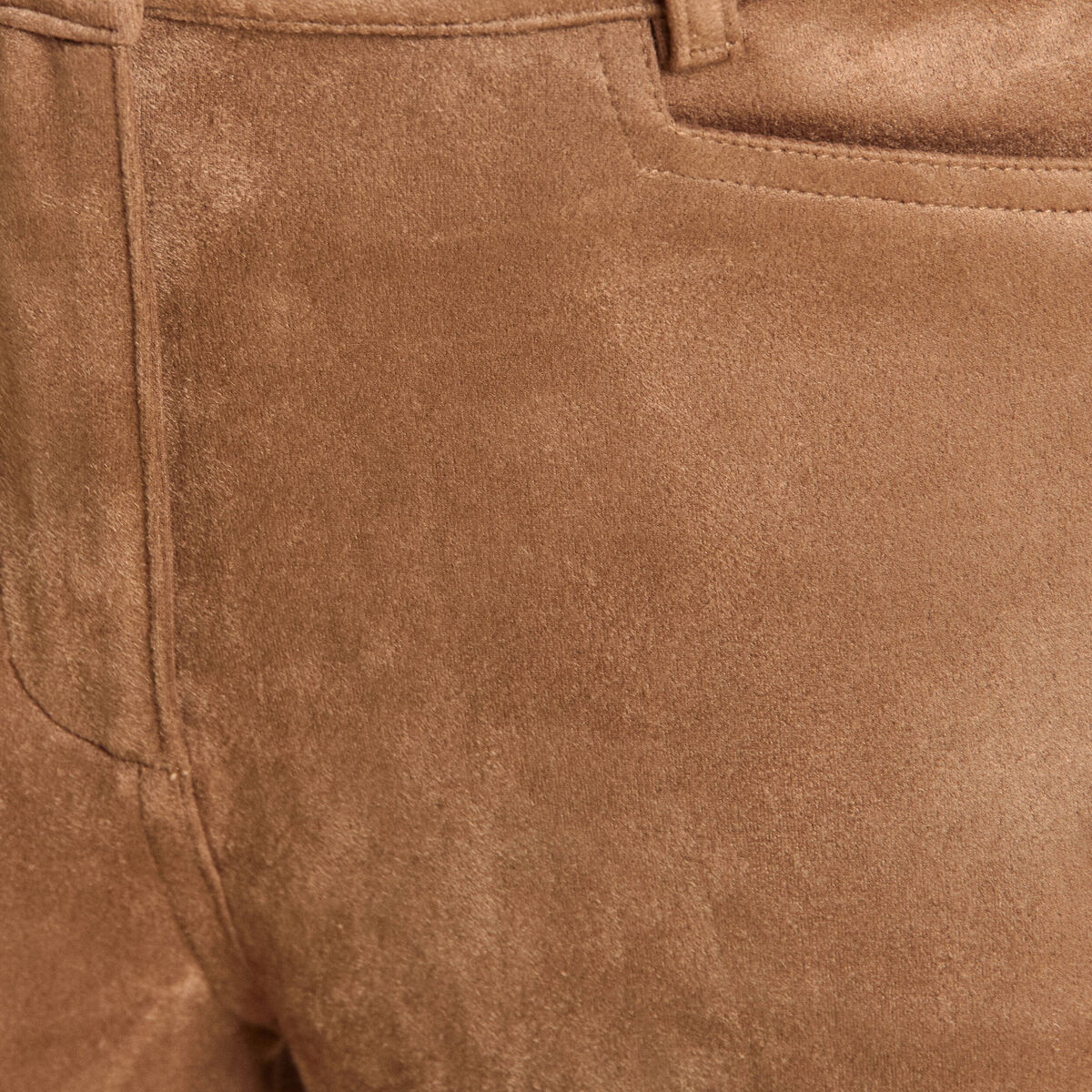 Pantalon droit suédine 7/8ème marron femme