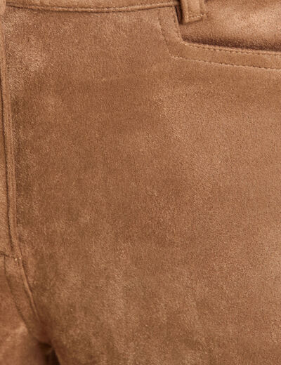 Pantalon droit suédine 7/8ème marron femme