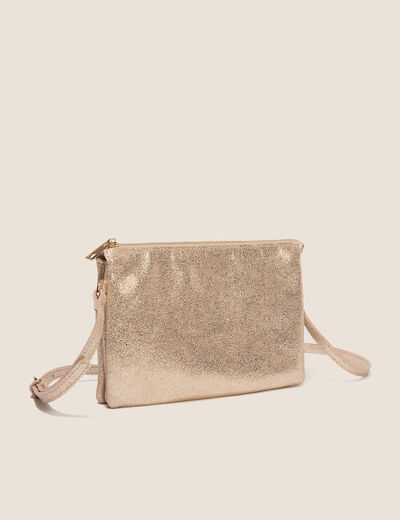 Sac bandouli&egrave;re satin&eacute; 2 pochettes couleur or femme