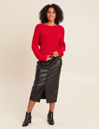 Pull col rond manches longues rouge femme