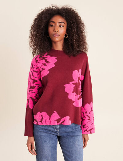 Pull col montant bordeaux femme