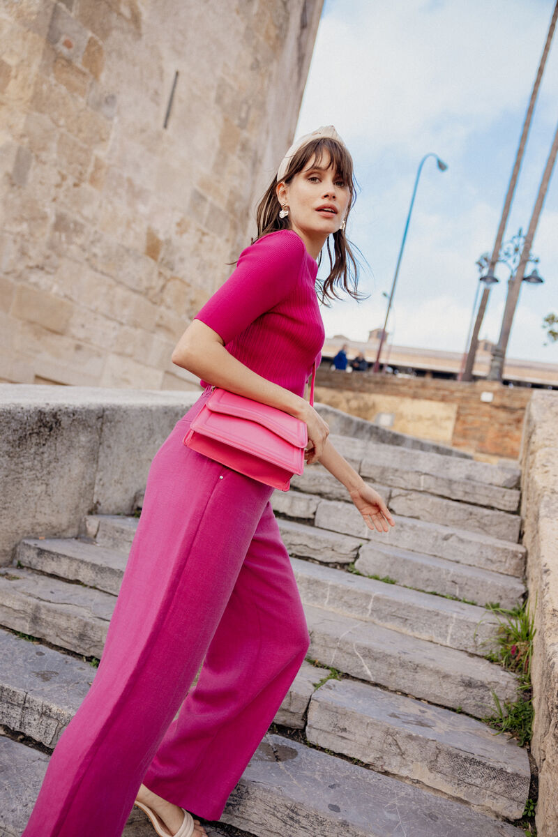 Pantalon large fluide rose fushia femme