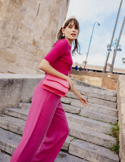 Pantalon large fluide rose fushia femme