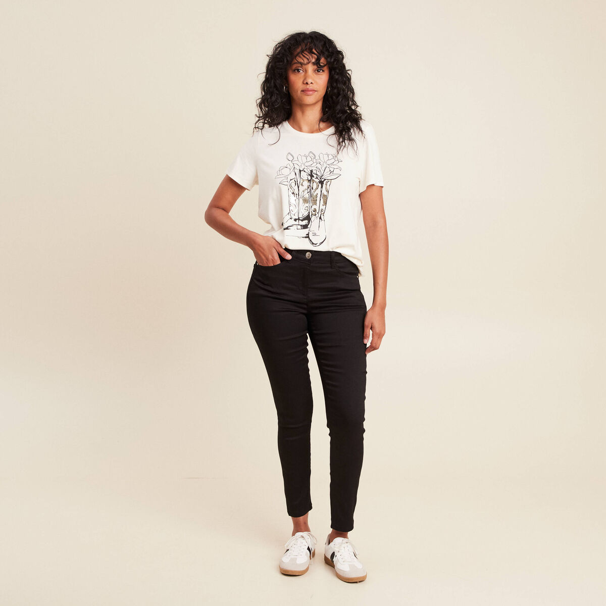 T-shirt cintré court manches courtes ecru femme