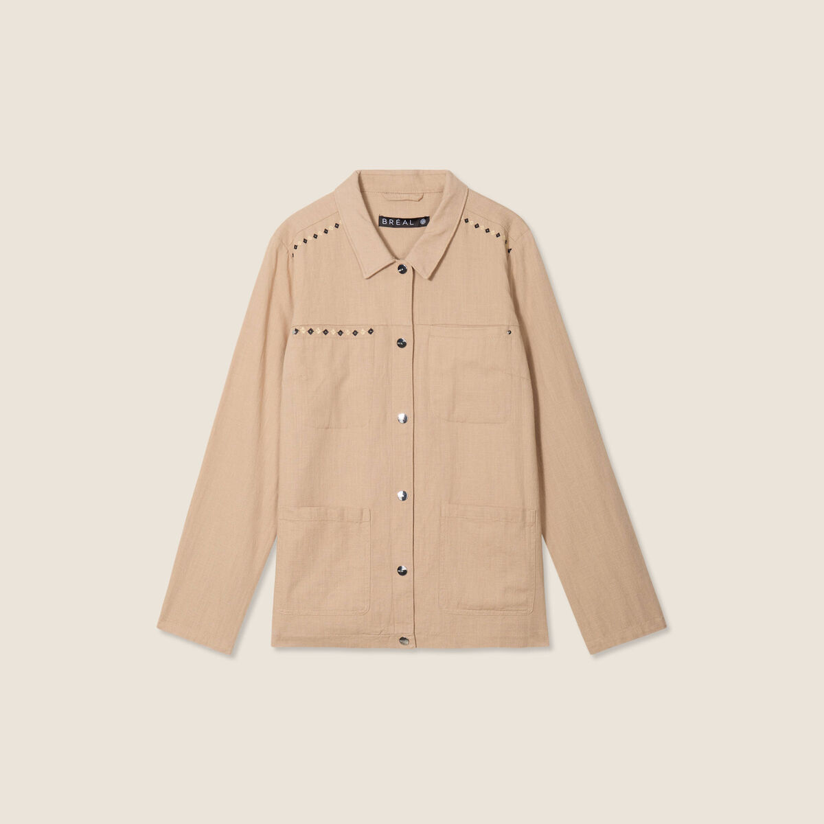 Surchemise boutonnée brodée sable femme