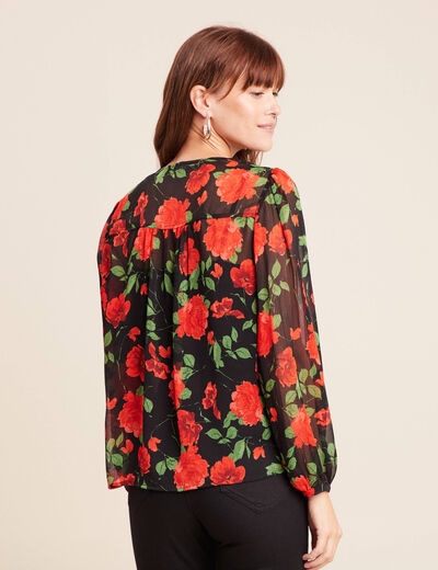 Blouse ample en voile col rond rouge femme