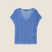Pull manches courtes ajouré bleu ciel femme