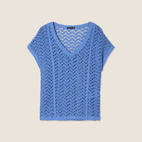 pull manches courtes ajoure bleu ciel femme Pull manches courtes ajouré bleu ciel femme