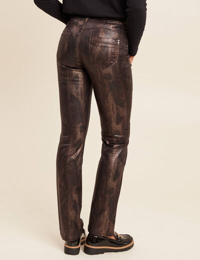 Pantalon taille bascul&eacute;e enduit marron fonc&eacute; femme