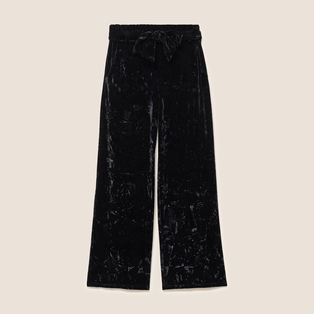 Pantalon large taille haute velours noir femme