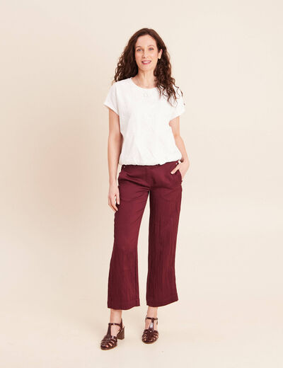 T-shirt col rond manches courtes doubl&eacute;e ecru femme