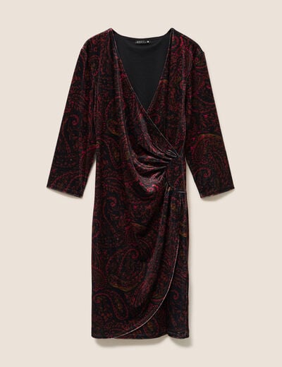 Robe ajust&eacute;e courte velours col v marron femme